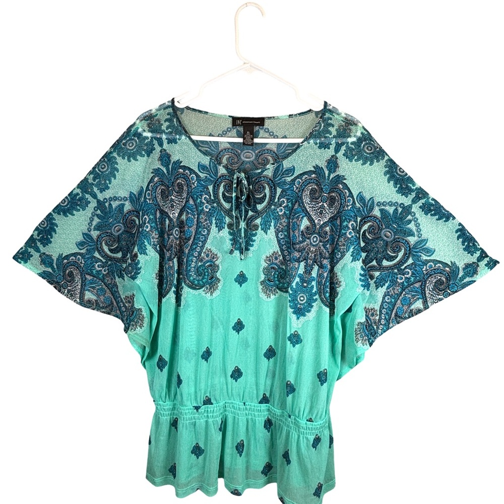 INC International Concepts Teal and Navy Paisley Blouse XL